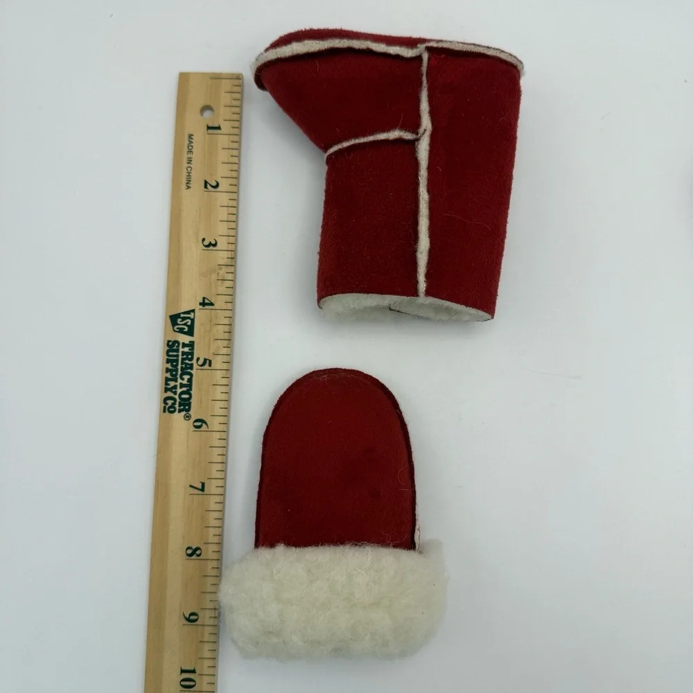 Newborn Girl's Infant Scandinavian Red Lamb Wool Leather Fuzzy Boots & Gloves NB